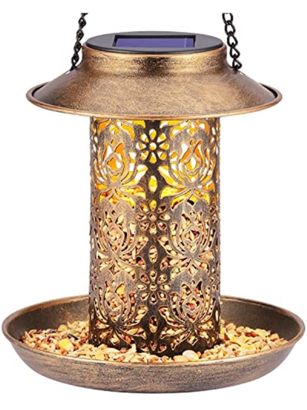 Solar Bird Feeder for Outdoors Hanging, Metal Wild Bird Feeder for Cardinals
